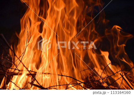 Heat energy heap closely, red and yellow, thermal energy at the fuel point during the night lights on a black background 113164160