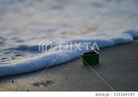 trash can with ocean waves ecology 113164193
