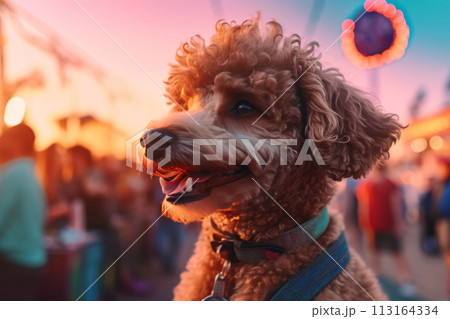 Happy Poodle Enjoying Sunset Happy Poodle Enjoying Sunset 113164334