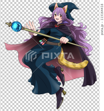 Cute cat ear beautiful girl wizard character 113164418