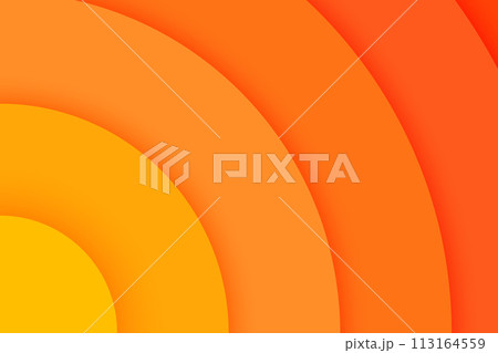 Orange corner concentric circles banner. Sun light, sunrise or sunset, sunburst background. Ripples, impact, sonar wave, radar sound signal wallpaper. Vector illustration in paper cut style Orange corner concentric circles banner. Sun light, sunrise or sunset, sunburst background. Ripples, impact, sonar wave, radar sound signal wallpaper. Vector illustration in paper cut style 113164559