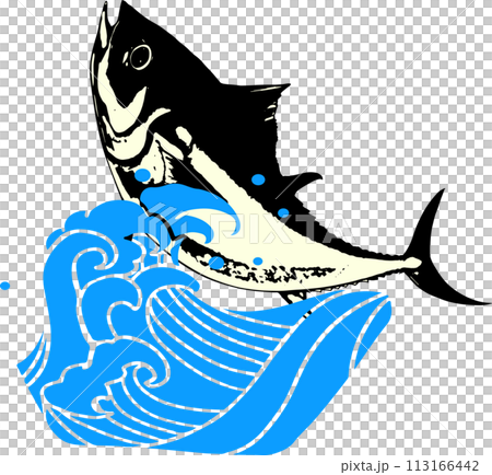 洶湧的波浪和金槍魚的日式插圖 113166442