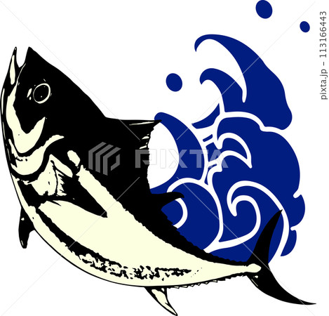 波とマグロの和風イラスト 113166443