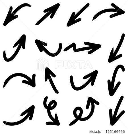 Set of Hand drawn vector arrows doodle on white background. design element vector illustration. 113166626
