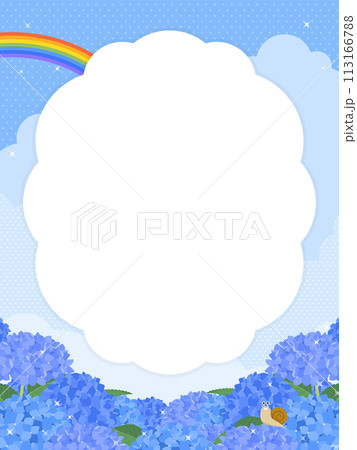 虹のかかった青空と満開のアジサイ&かたつむり 背景・フレーム素材(縦向き) 虹のかかった青空と満開のアジサイ&かたつむり 背景・フレーム素材(縦向き) 113166788