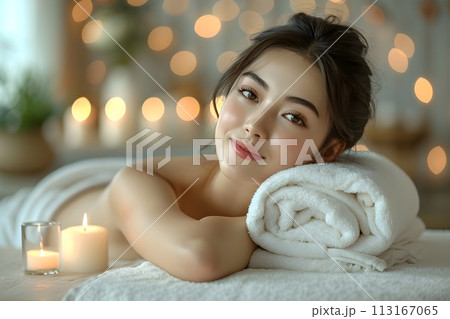 ボディーマッサージを受ける女性1　AI生成画像 113167065
