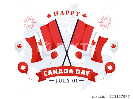 Happy Canada Day Vector Illustration Celebration in 1st July with Maple and Ribbon in National Holiday Flat Cartoon Background 113167977