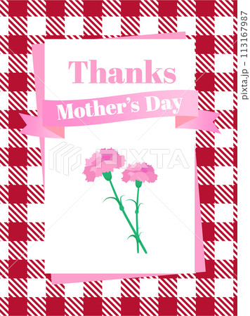 THANKS MOTHER'S DAYのピンク色のカーネーションとチェック柄フレーム 113167987