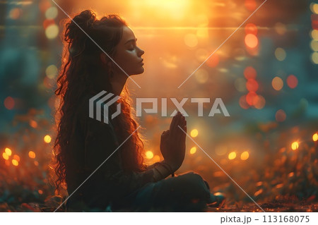 祈る女性のポートレート1　AI生成画像 113168075