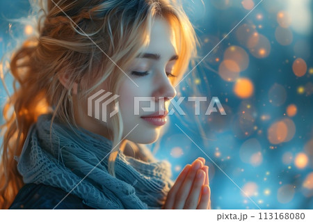 祈る女性のポートレート6　AI生成画像 113168080