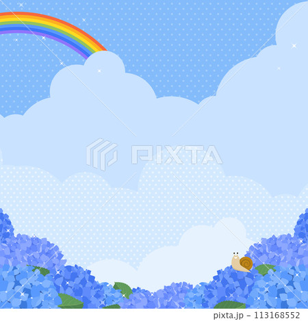 虹のかかった青空と満開のアジサイ＆かたつむり（正方形） 113168552