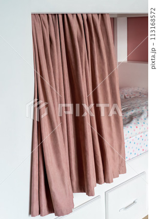 Pink curtains for bunk bed for girls in the bedroom without people 113168572