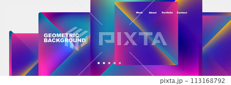 Colorful fluid gradient triangles and squares web site template. Vector Illustration For Wallpaper, Banner, Background, Card, Book Illustration, landing page 113168792