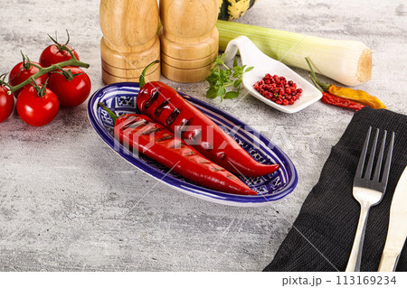 Grilled red spicy pepper snack Grilled red spicy pepper snack 113169234