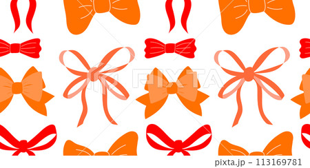 Seamless pattern of orange and red bows on a white background Seamless pattern of orange and red bows on a white background 113169781