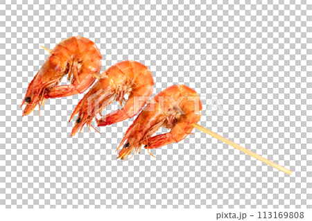roasted prawn with skewer isolated,grilled shrimp roasted prawn with skewer isolated,grilled shrimp 113169808