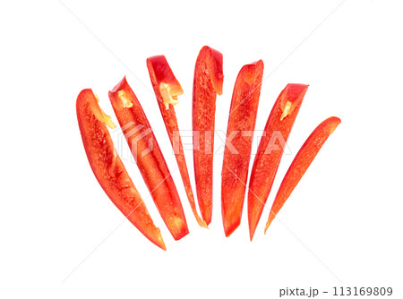 red chopped sweet bell pepper isolated 113169809