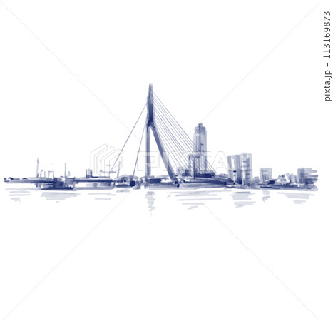 Original hand drawn background of The Erasmusbrug Rotterdam, Netherlands Original hand drawn background of The Erasmusbrug Rotterdam, Netherlands 113169873