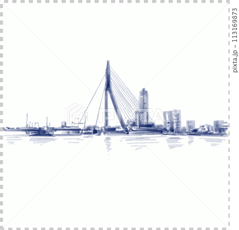 Original hand drawn background of The Erasmusbrug Rotterdam, Netherlands Original hand drawn background of The Erasmusbrug Rotterdam, Netherlands 113169873