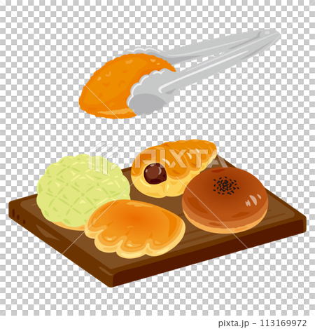 木托盤上的各種麵包 113169972