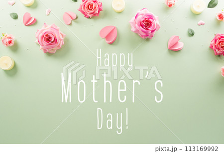 Happy Mother's day and Women's Day decoration concept made from flower on pastel background. Happy Mother's day and Women's Day decoration concept made from flower on pastel background. 113169992