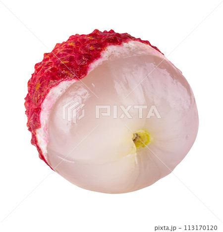 Fresh lychee or litchi is tropical fruit isolated on white background. 113170120