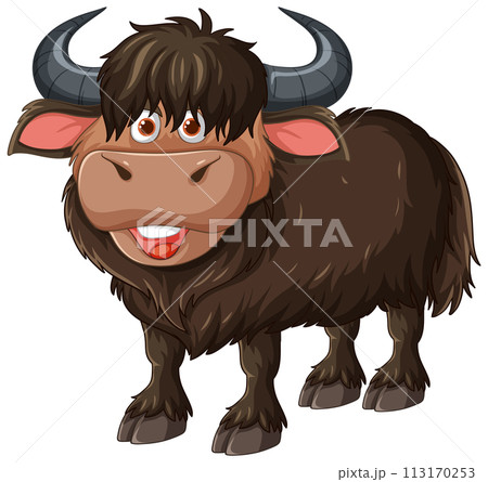Cheerful Cartoon Yak Illustration Cheerful Cartoon Yak Illustration 113170253