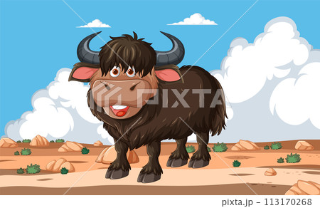 Cheerful Cartoon Yak on a Sunny Day Cheerful Cartoon Yak on a Sunny Day 113170268