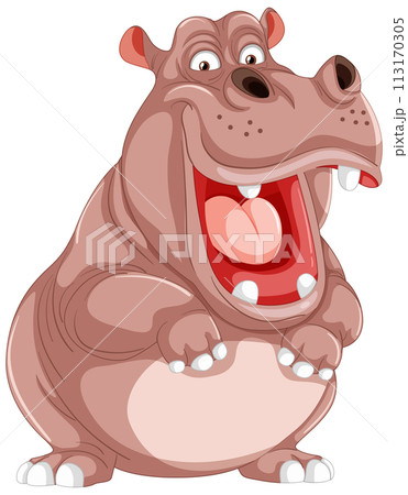 Cheerful Cartoon Hippopotamus Illustration Cheerful Cartoon Hippopotamus Illustration 113170305