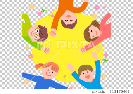 Children in a circle yellow background 113170461