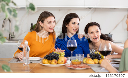 Female friends having fun at intimate house party Female friends having fun at intimate house party 113170507