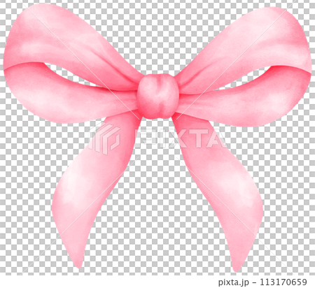 Pink coquette ribbon bow watercolor illustration 113170659
