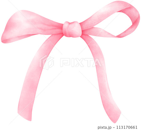 Pink coquette ribbon bow watercolor illustration 113170661