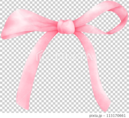 Pink coquette ribbon bow watercolor illustration 113170661