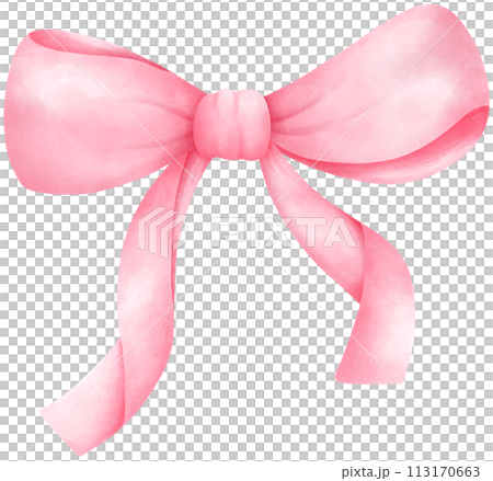 Pink coquette ribbon bow watercolor illustration 113170663