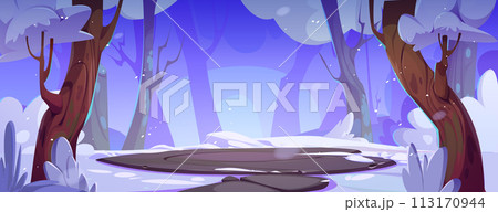 Stone battleground arena in winter snowy forest. Stone battleground arena in winter snowy forest. 113170944