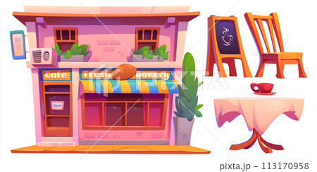 Outside street cafe or restaurant building set Outside street cafe or restaurant building set 113170958