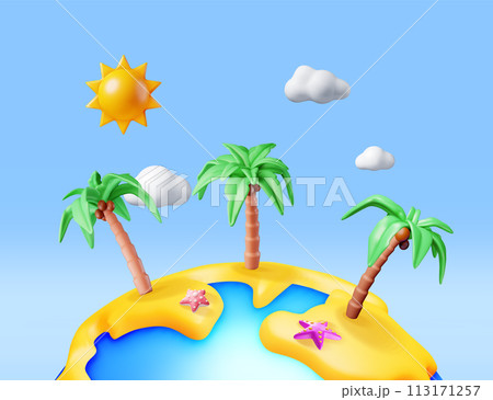 3D Landscape of Palm Tree on Beach 3D Landscape of Palm Tree on Beach 113171257