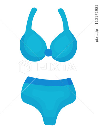 Summer women swimsuit. Blue Bikini. Beach swimwear. Vector cartoon illustration. 113171983