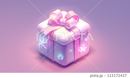 Gift box with ribbon and bow. 3d illustration. Gift box with ribbon and bow. 3d illustration. 113172437