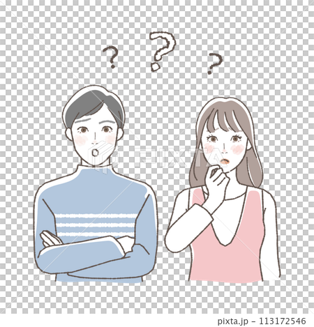 家族計画で悩む夫婦、上半身のイラスト。 113172546