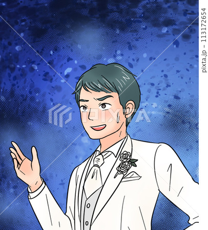 追い詰められた表情の新郎 背景あり 追い詰められた表情の新郎 背景あり 113172654