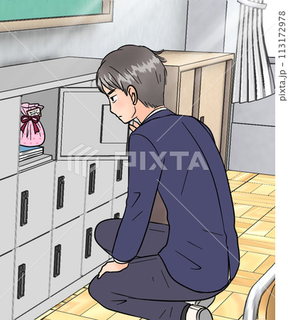 ロッカーの中のバレンタインチョコを見つける男子生徒 113172978