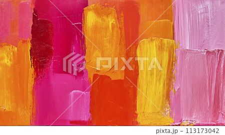 Painted with Thick Broad Strokes of Pink, Purple, and Orange as Background, Pattern, or Texture 113173042