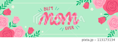 母の日　かわいいバラの花のフレーム 113173134