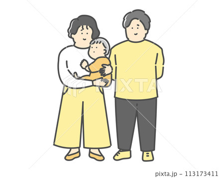 若い夫婦と子供の家族イラスト 若い夫婦と子供の家族イラスト 113173411