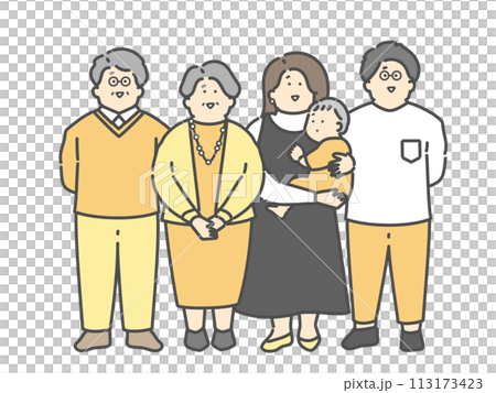 Full-body illustration of a three-generation family Full-body illustration of a three-generation family 113173423