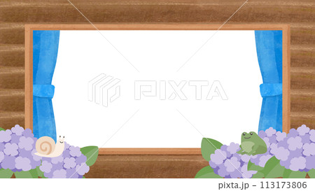 紫陽花とログハウスの窓透過フレーム 113173806