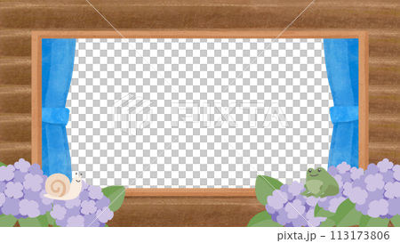 紫陽花とログハウスの窓透過フレーム 113173806
