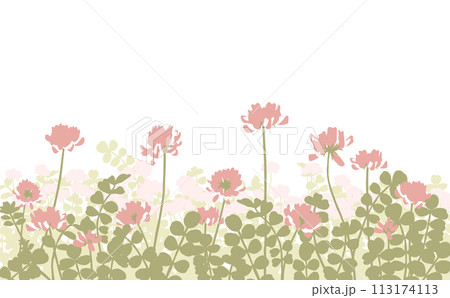 奥行のあるれんげ畑　シンプルはんなり和風色のイラスト 113174113